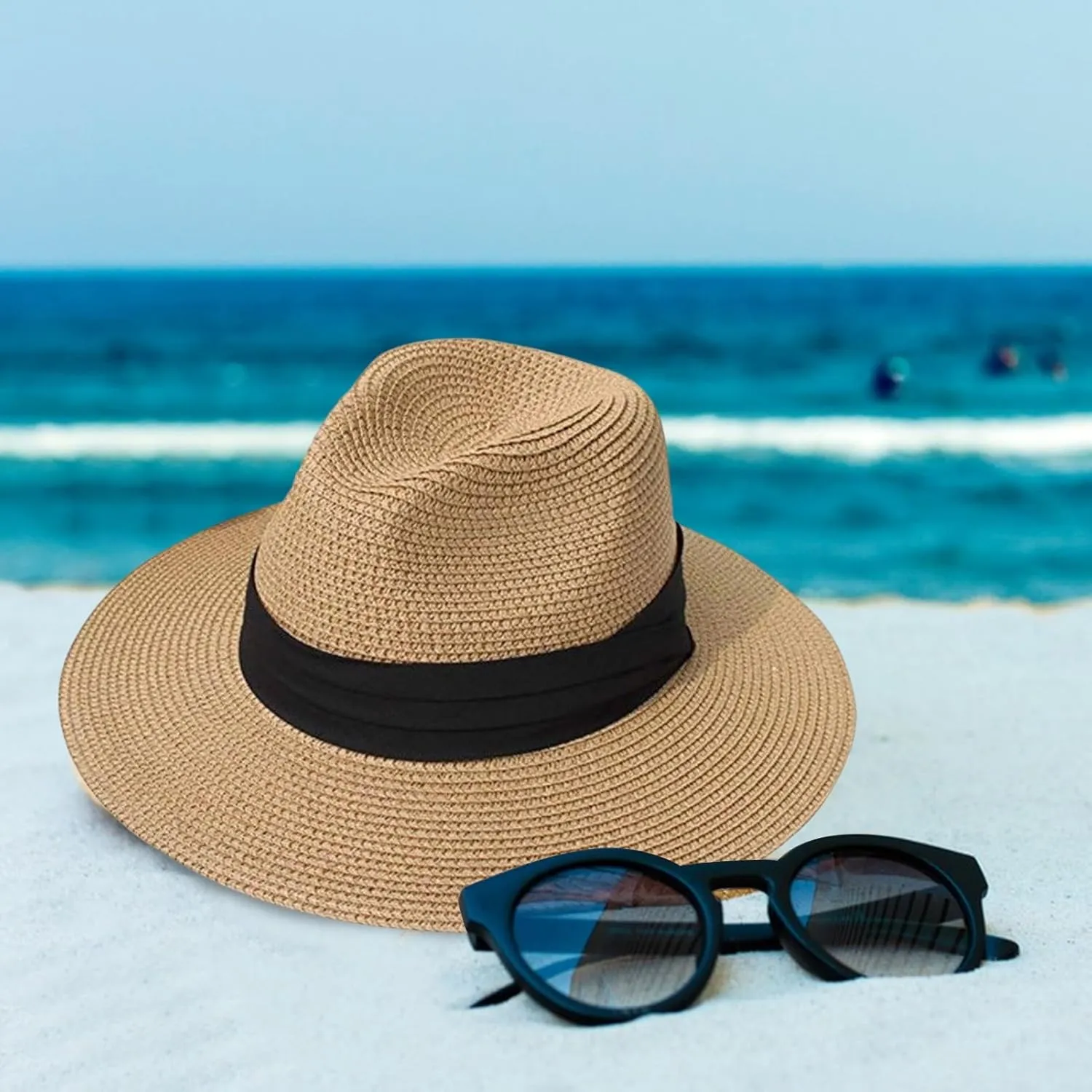 Foldable Sun-blocking Hat Wide Brim Sun Beach Straw Solid Color