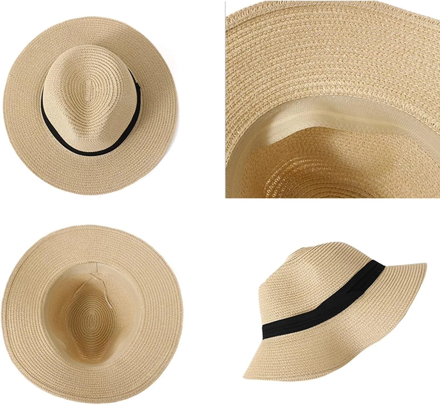Foldable Sun-blocking Hat Wide Brim Sun Beach Straw Solid Color