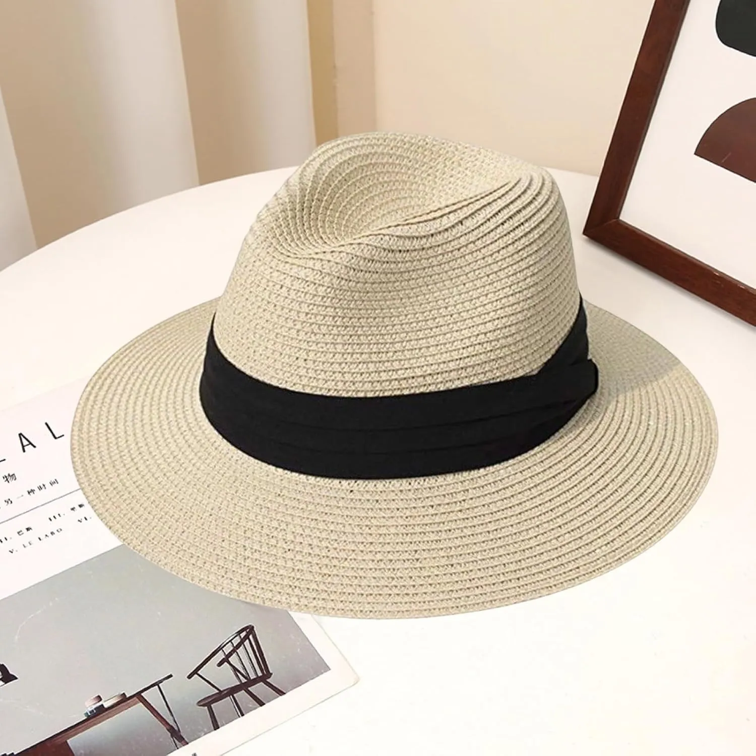 Foldable Sun-blocking Hat Wide Brim Sun Beach Straw Solid Color