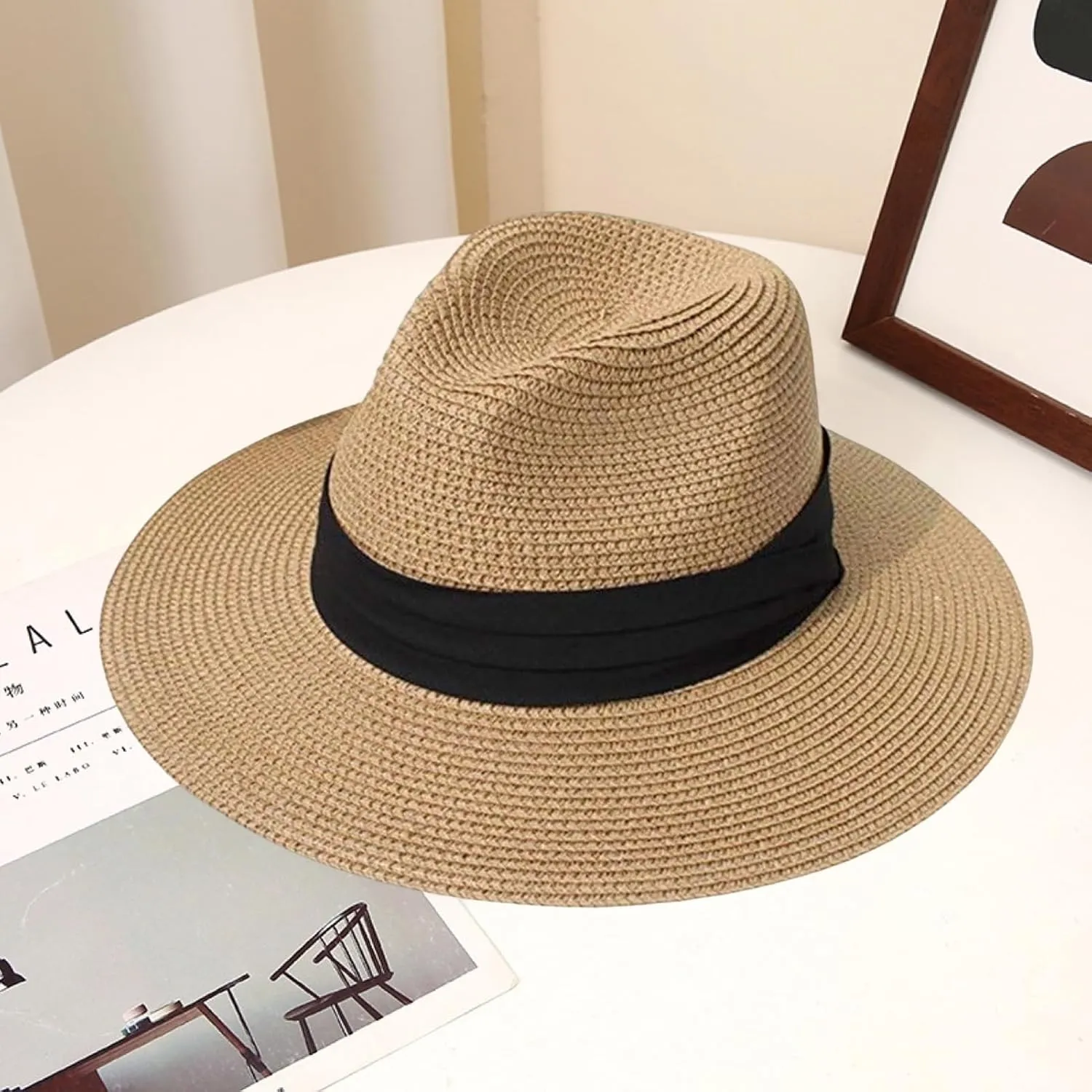 Foldable Sun-blocking Hat Wide Brim Sun Beach Straw Solid Color