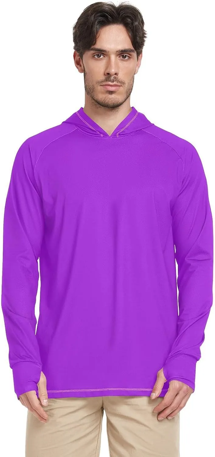 GAIGEO Light Sun Hoodie Mens, Breathable Mens Summer Long Sleeve Shirts, Red Purple Gradient S