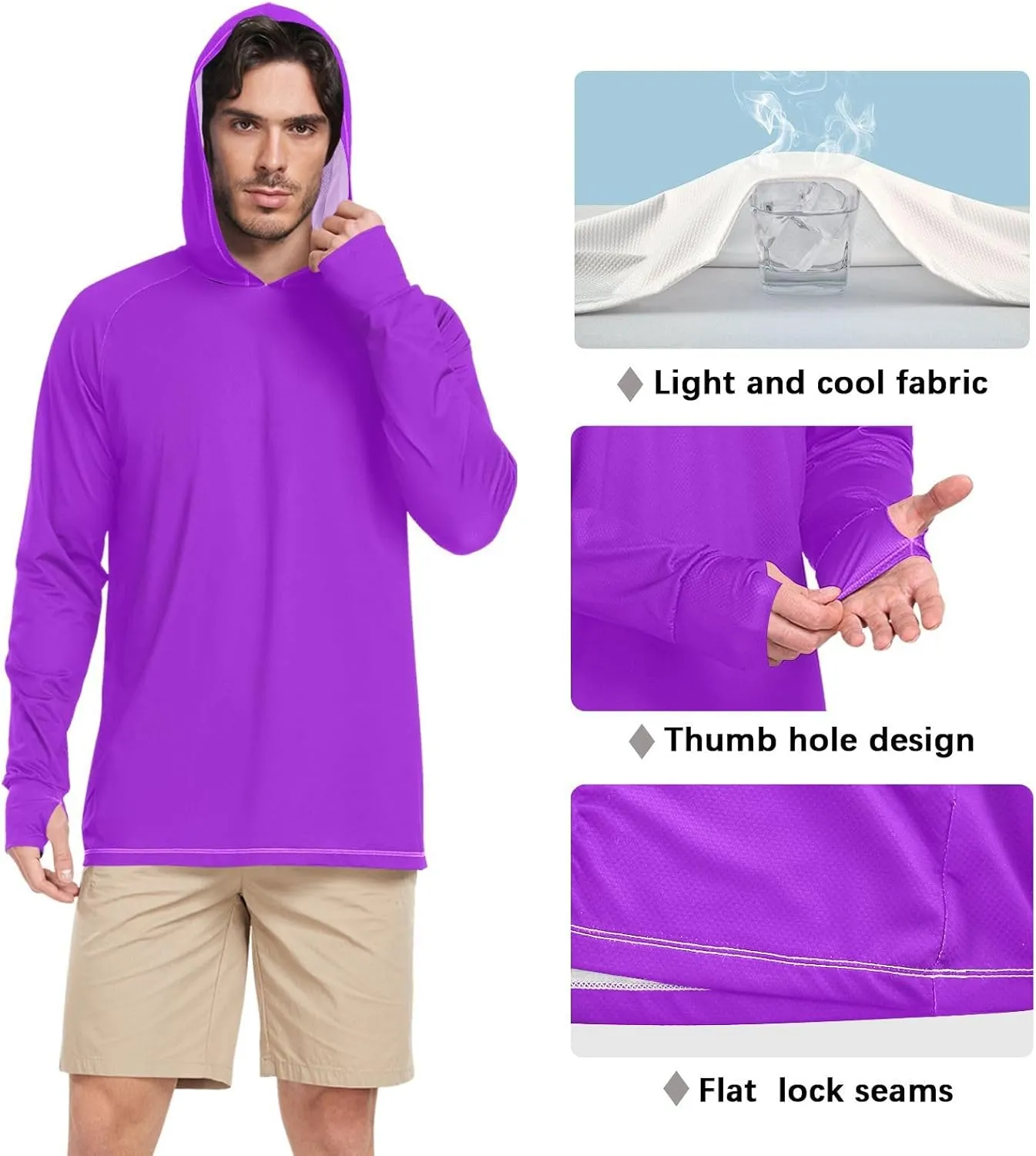 GAIGEO Light Sun Hoodie Mens, Breathable Mens Summer Long Sleeve Shirts, Red Purple Gradient S