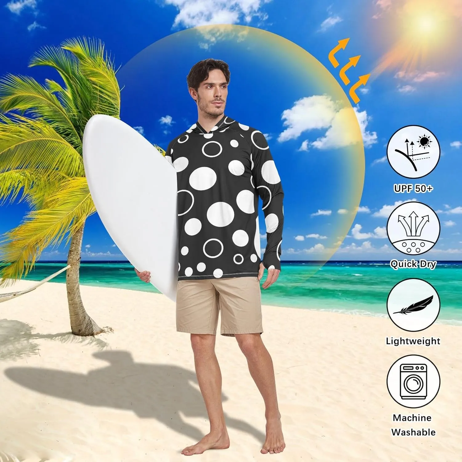 GAIGEO Light Sun Hoodie Mens, Breathable Mens Summer Long Sleeve Shirts, Red Purple Gradient S