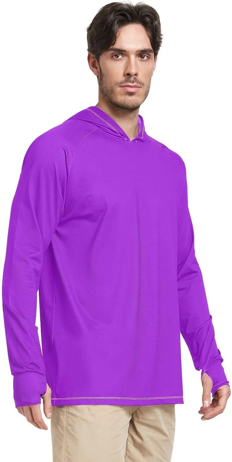 GAIGEO Light Sun Hoodie Mens, Breathable Mens Summer Long Sleeve Shirts, Red Purple Gradient S