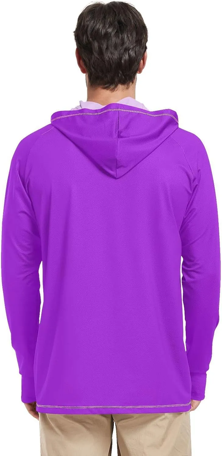 GAIGEO Light Sun Hoodie Mens, Breathable Mens Summer Long Sleeve Shirts, Red Purple Gradient S
