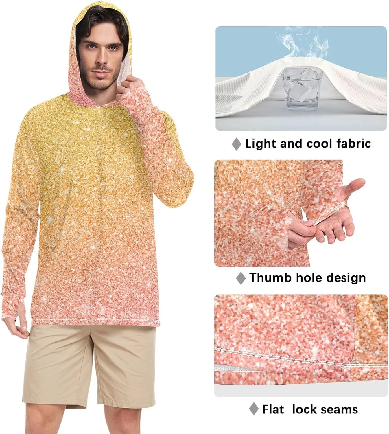 GAIGEO Light UPF Shirt Men, Breathable Summer Long Sleeve Shirts for Men, Moisture Wicking Beach Shirts, Coral S