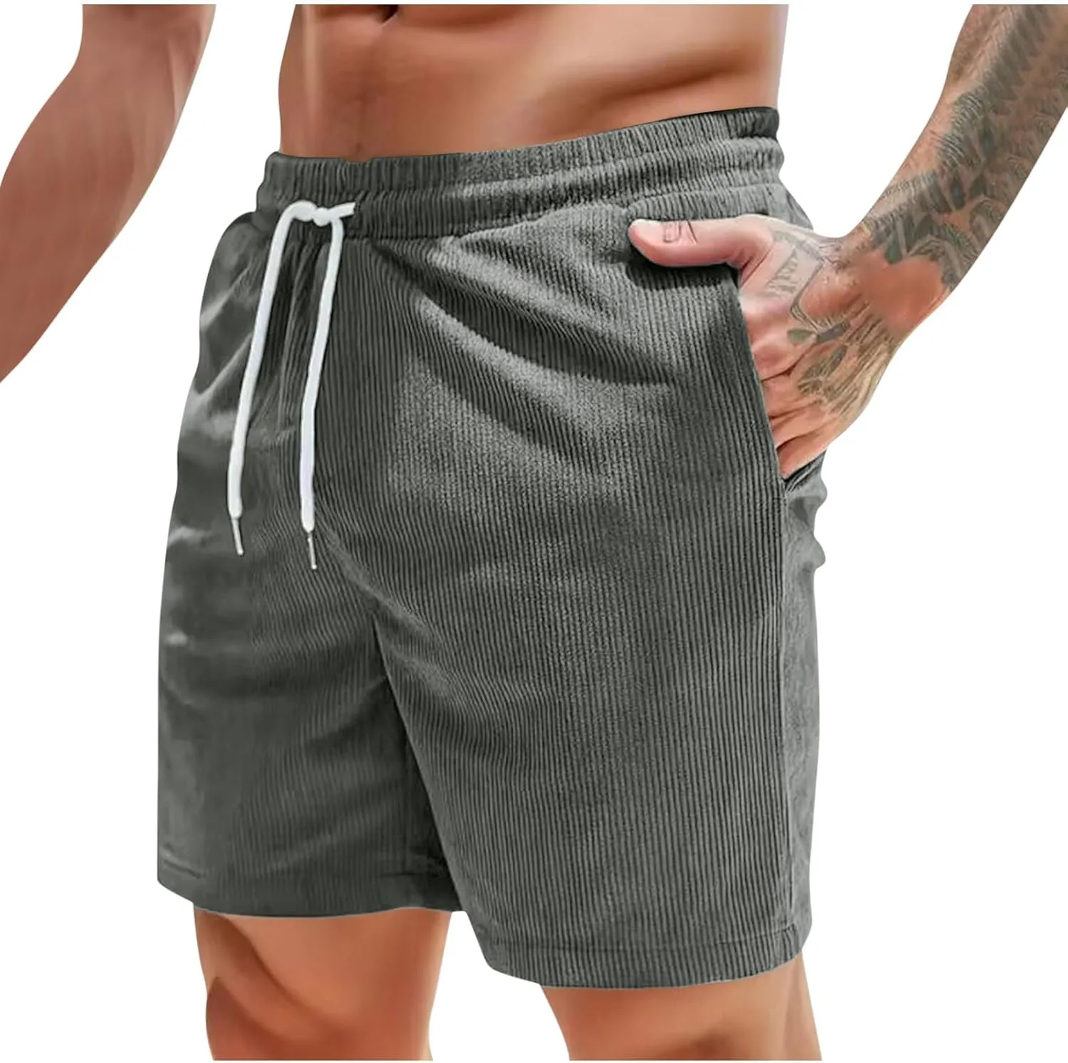 generic Mens Shorts Fashion Spring Fall Corduroy Shorts Boys Casual Relaxed Fit Loungewear Fitness Gym Shorts Elastic Waist