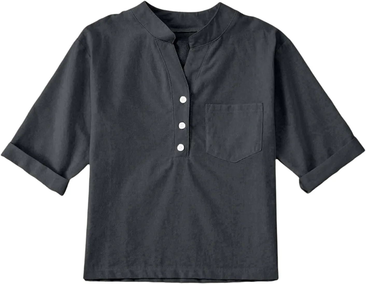 Girls Linen Shirts Loose Fit Button Down Collar Cotton Blouses Teen Summer Lightweight Solid Tee Tops with Pockets