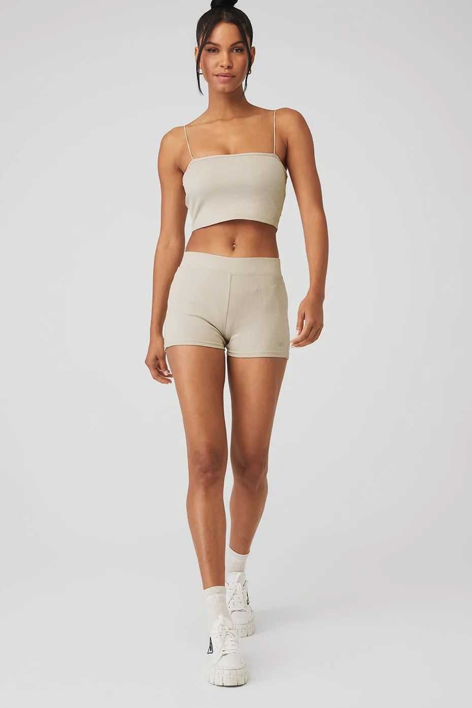 Goddess Ribbed Bandeau Top & Goddess Ribbed High-Waist Hot Short Set