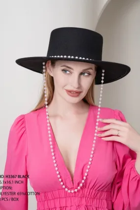 H3367 Adeline Top Hat With Pearl Chain