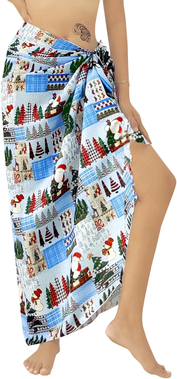 HAPPY BAY Women's Beachwear Beach Santa Sarong Bikini Coverups Bathing suit Wrap Swimwear Gifts Cover Up Wraps Christmas Tree One Size Blue Santa