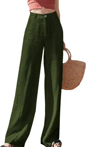 Hooever Womens Casual High Waisted Wide Leg Pants Button Up Straight Leg Trousers