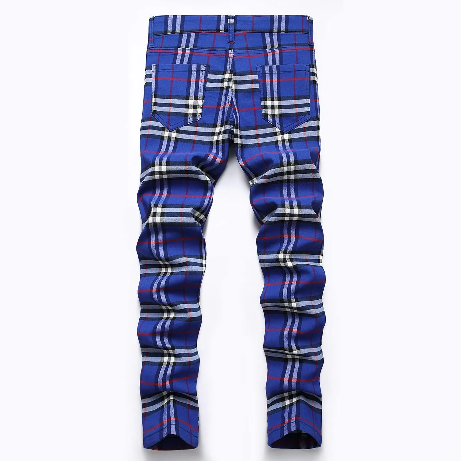JE&NS Men's Stretch Slim Fit Flat-Front Casual Skinny Chinos Plaid Dress Pants