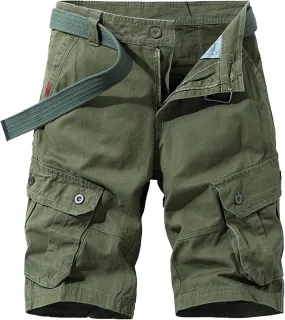 JEKE-DG Men's Relaxed Fit Cotton Cargo Shorts Casual Fashion Streetwear Shorts Solid Multi Pocket Work Shorts