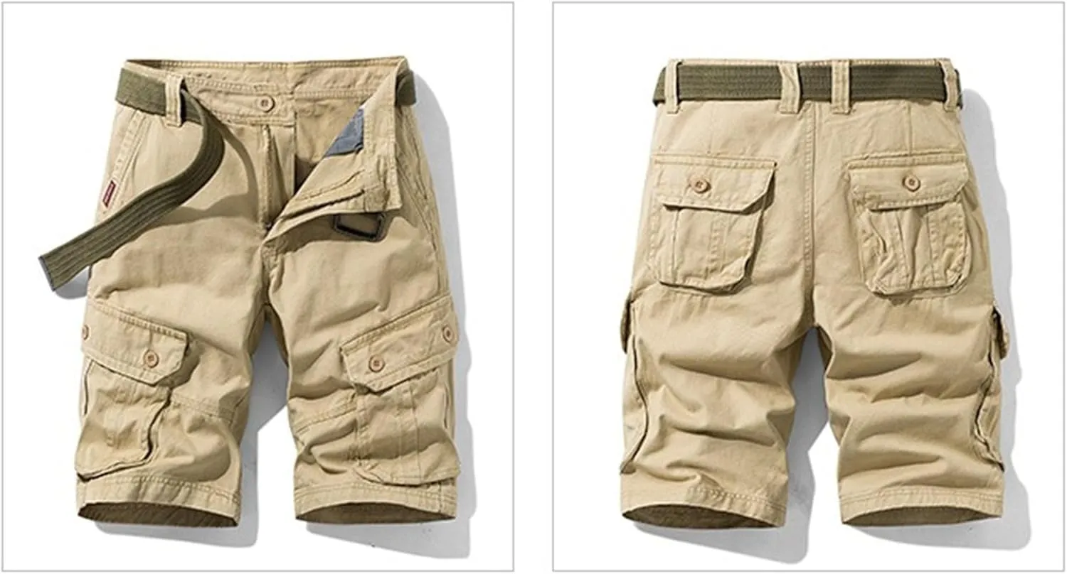 JEKE-DG Men's Relaxed Fit Cotton Cargo Shorts Casual Fashion Streetwear Shorts Solid Multi Pocket Work Shorts