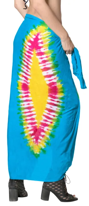 LA LEELA Bathing Suit slit Sarong Bikini Cover up Tie Dye 78"X43" Turquoise_4527