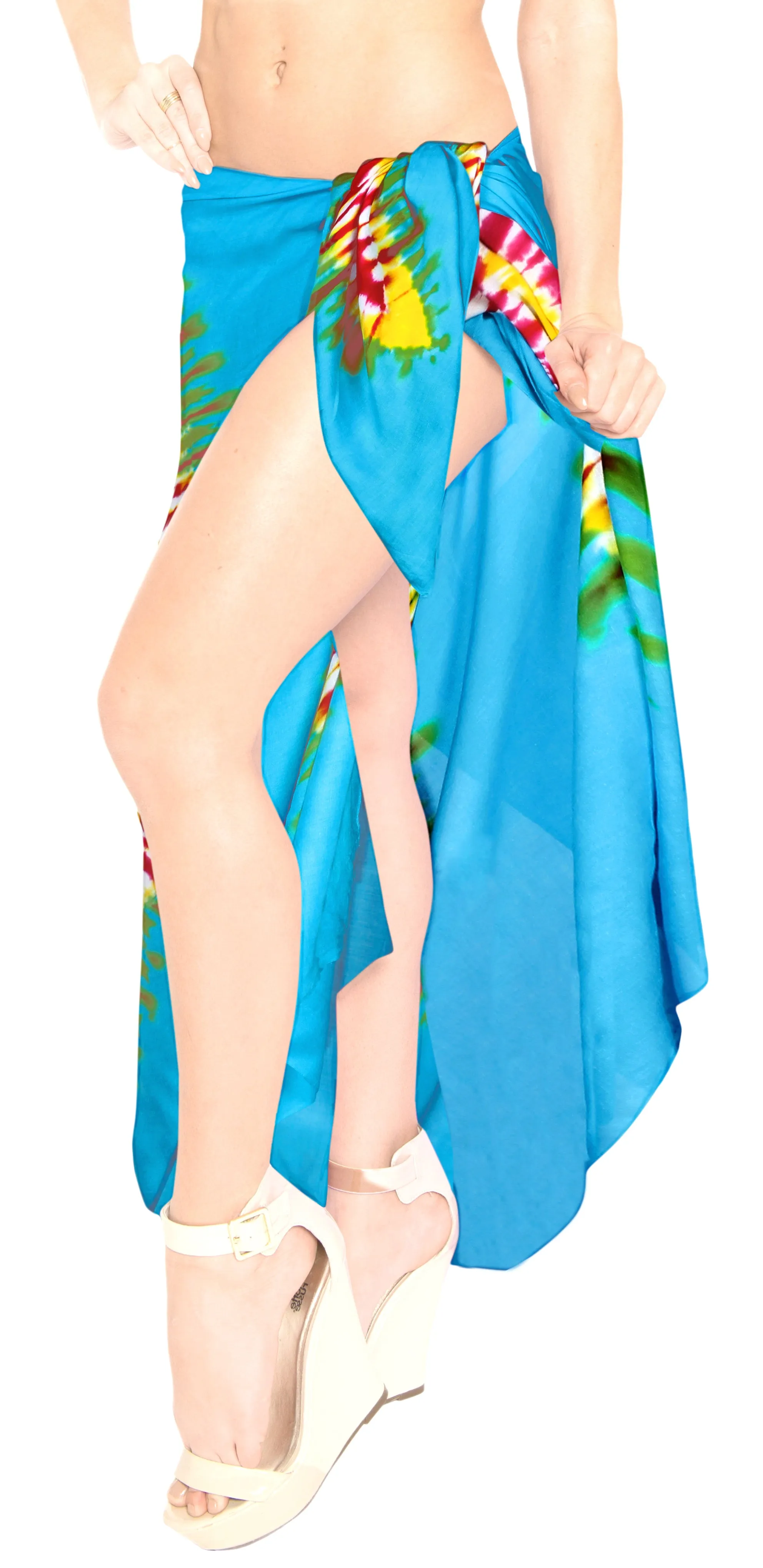 LA LEELA Bathing Suit slit Sarong Bikini Cover up Tie Dye 78"X43" Turquoise_4527