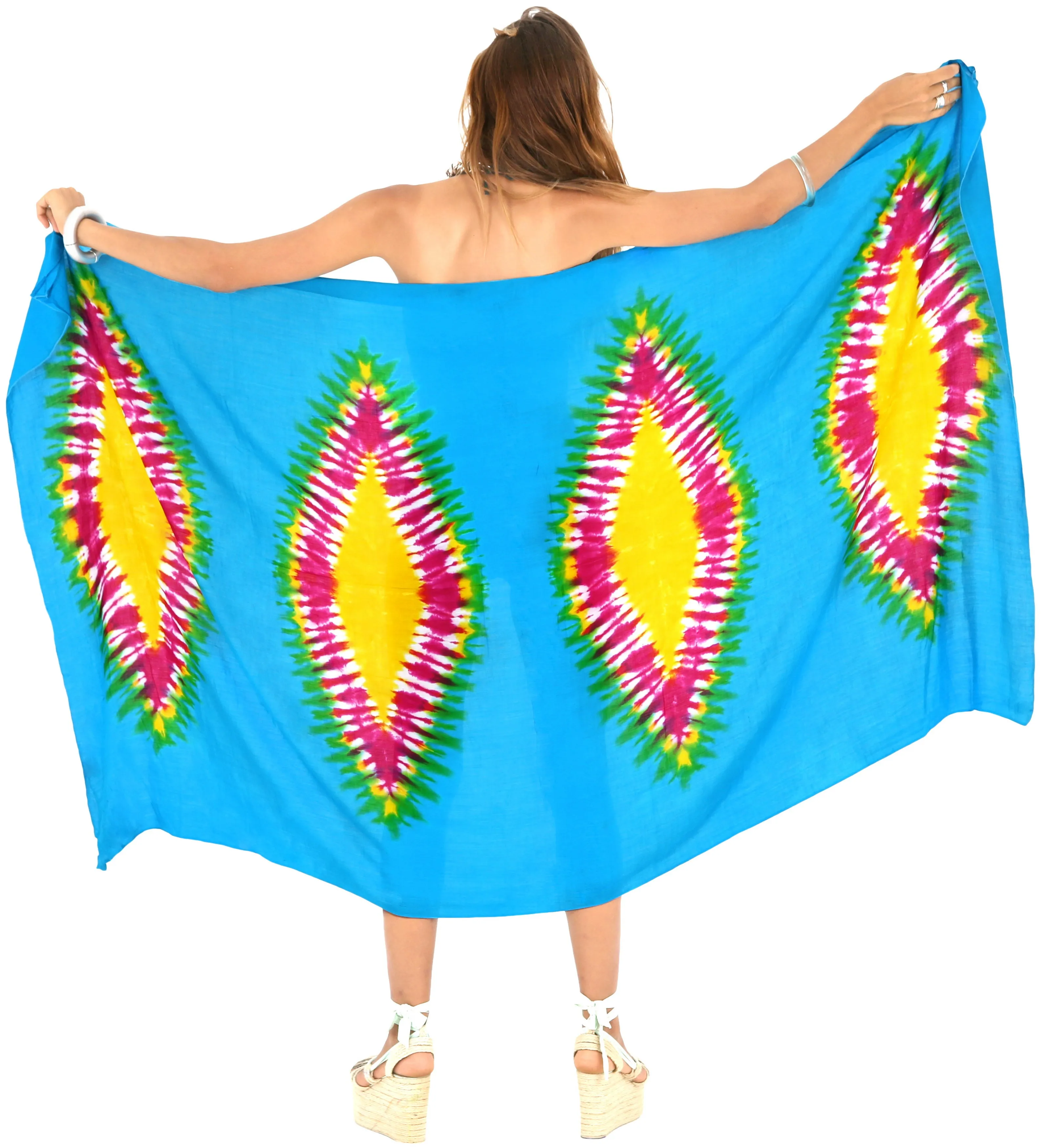LA LEELA Bathing Suit slit Sarong Bikini Cover up Tie Dye 78"X43" Turquoise_4527