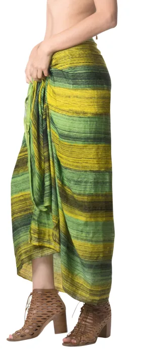 LA LEELA Fringe Towel Wrap Pareo Sarong Bikini Cover up Tie Dye 78"X43" Green_4488