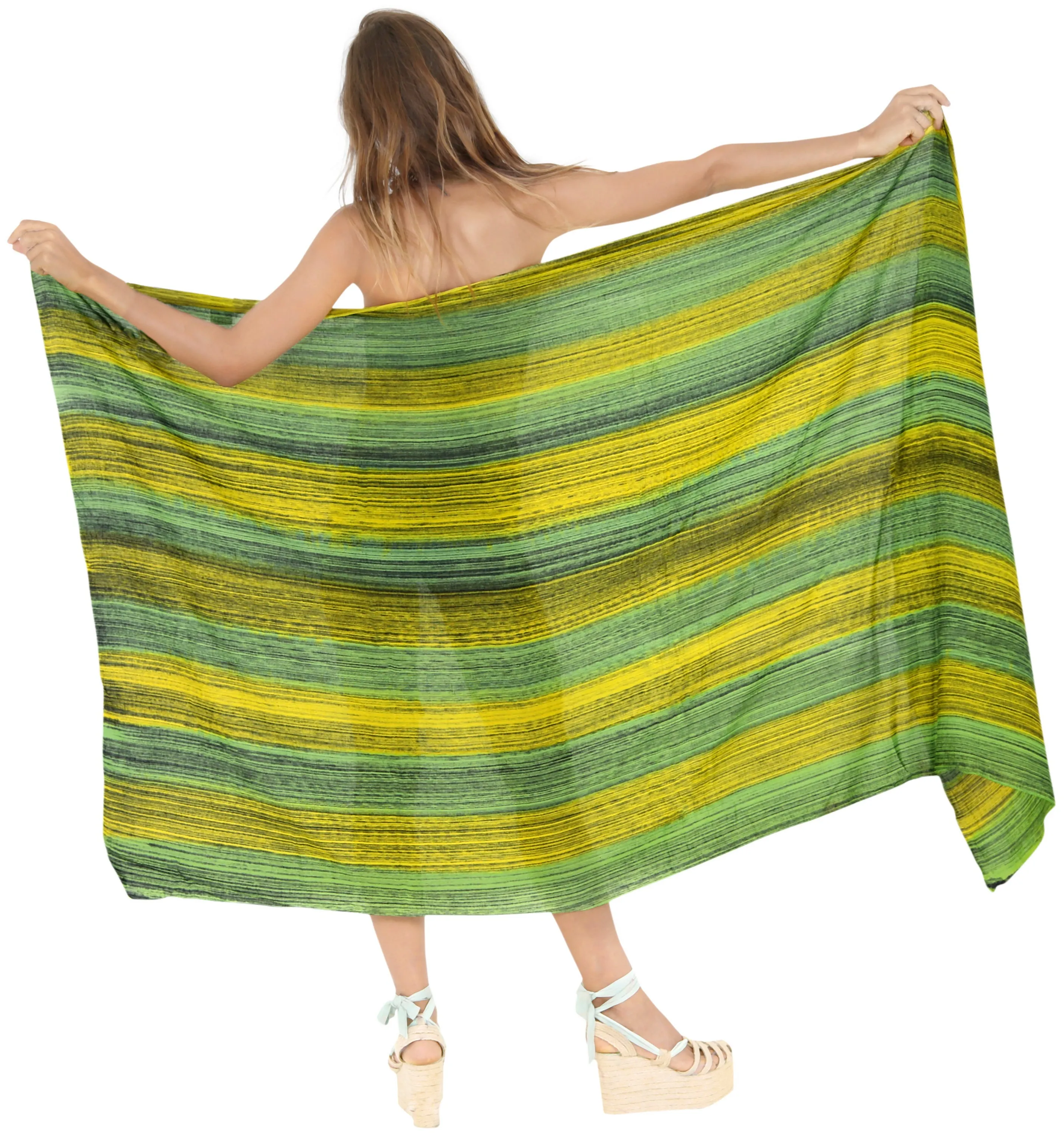 LA LEELA Fringe Towel Wrap Pareo Sarong Bikini Cover up Tie Dye 78"X43" Green_4488