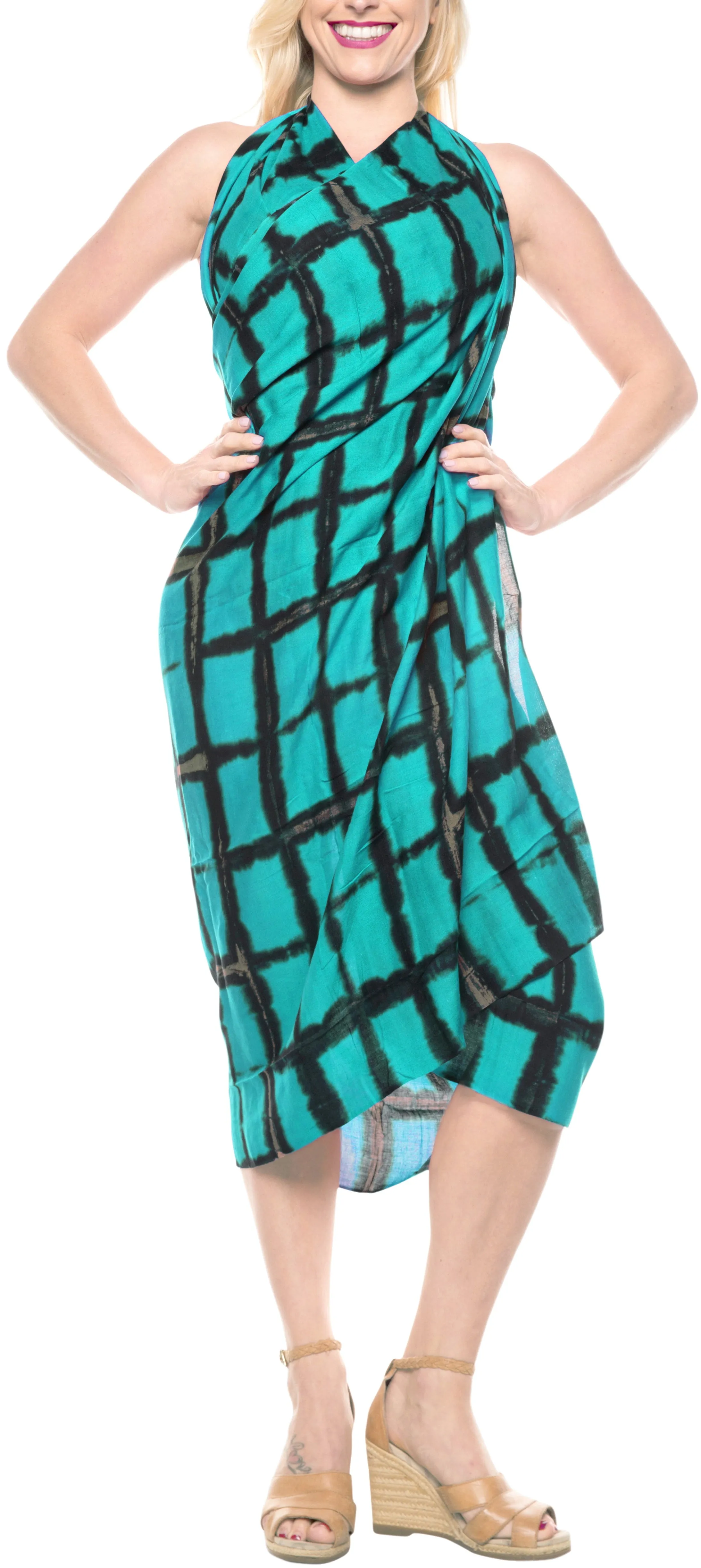 LA LEELA Hawaiian Suit Wrap Sarong Bikini Cover up Tie Dye 78"X43" Sea Green_4505