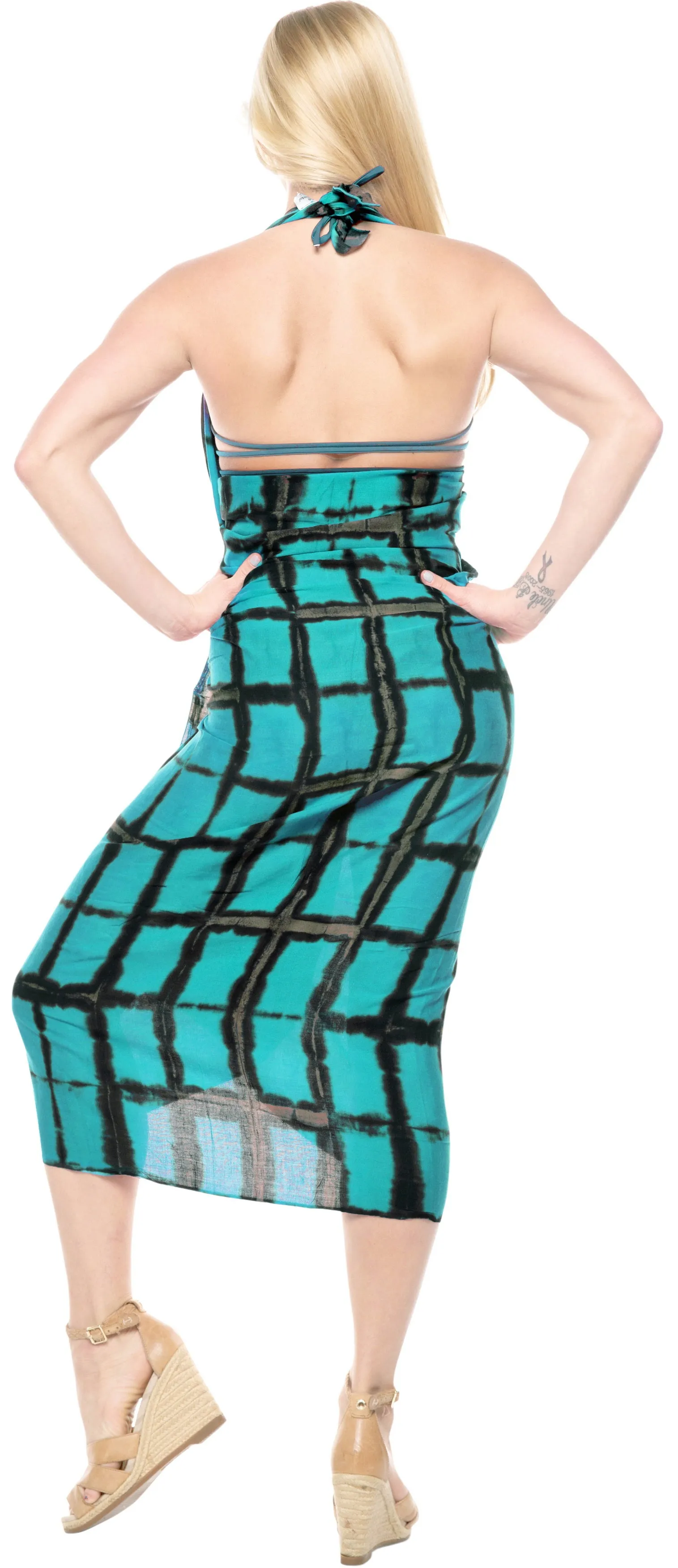 LA LEELA Hawaiian Suit Wrap Sarong Bikini Cover up Tie Dye 78"X43" Sea Green_4505