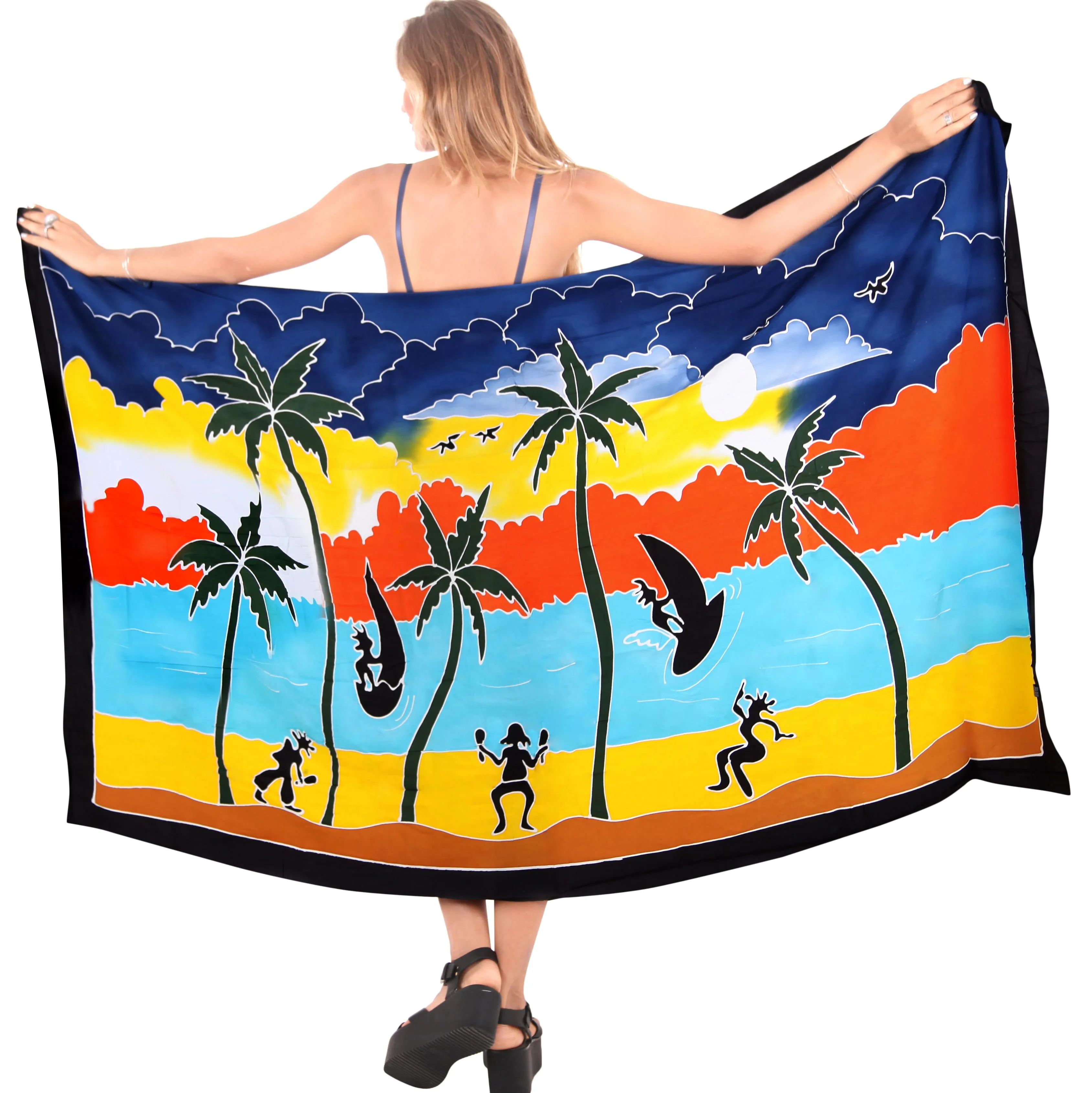 LA LEELA Rayon Bathing Towel Beach Women's Wrap Sarong Printed 78"X43" Blue_4811