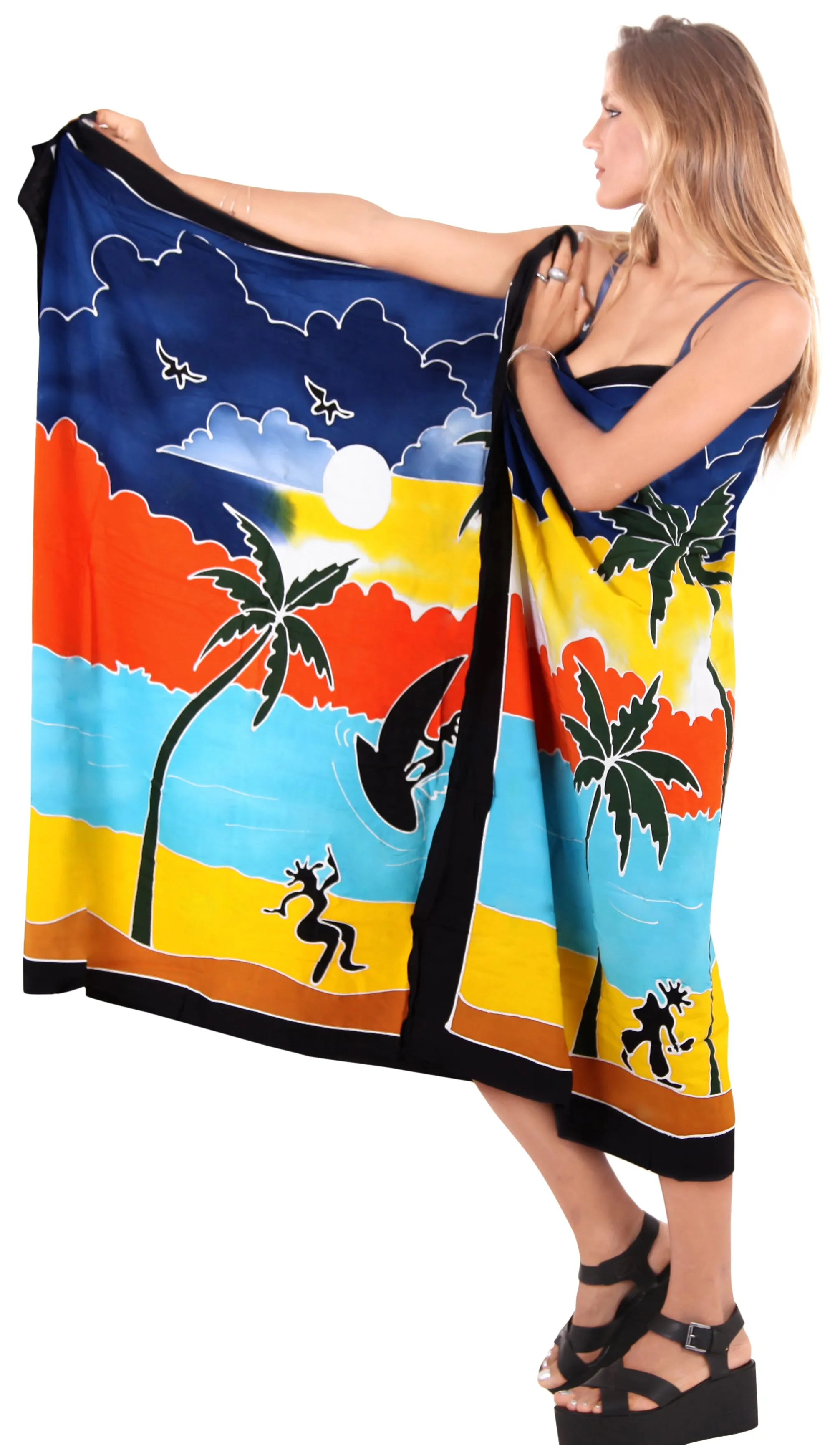 LA LEELA Rayon Bathing Towel Beach Women's Wrap Sarong Printed 78"X43" Blue_4811