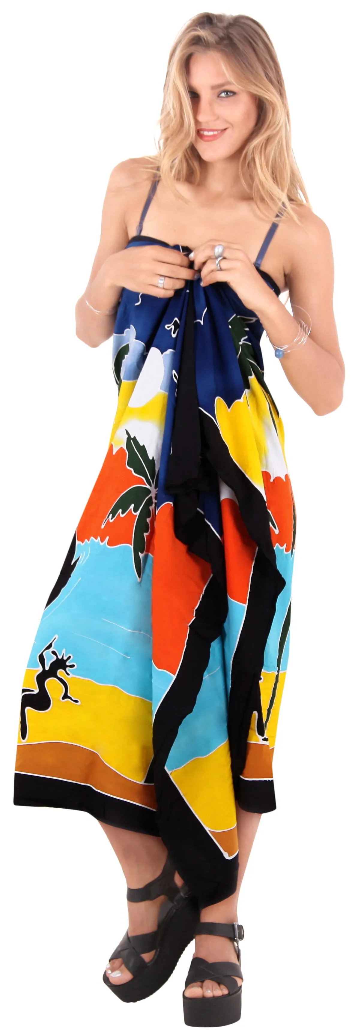 LA LEELA Rayon Bathing Towel Beach Women's Wrap Sarong Printed 78"X43" Blue_4811