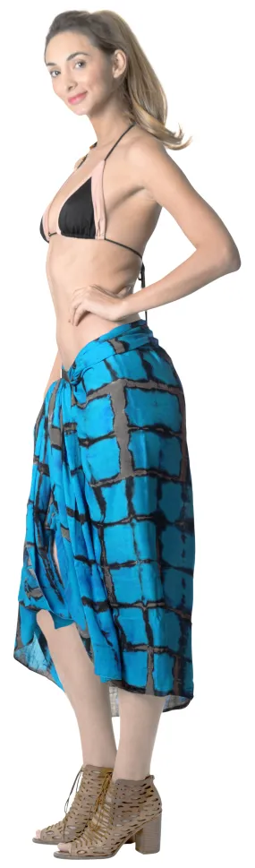 LA LEELA Rayon Tie Slit Long Pareo Women Sarong Tie Dye 78"X43" Turquoise_4504
