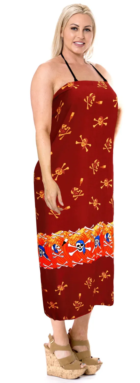 La Leela Soft Light Bikini Tie Slit Cover Up Sarong Printed 88"X42" Red_2522