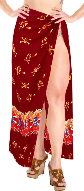 La Leela Soft Light Bikini Tie Slit Cover Up Sarong Printed 88"X42" Red_2522