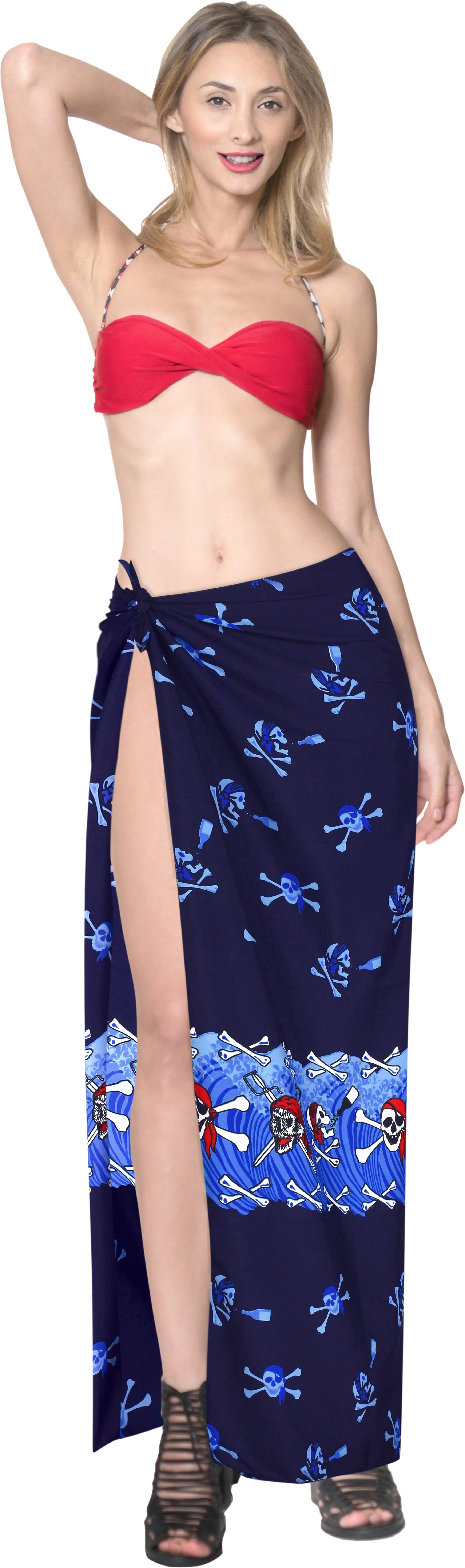 La Leela Soft Light Long Swim Women's Skull Halloween Costume Swimsuit Pareo Cover Ups Beach Sarong Blue_Q72