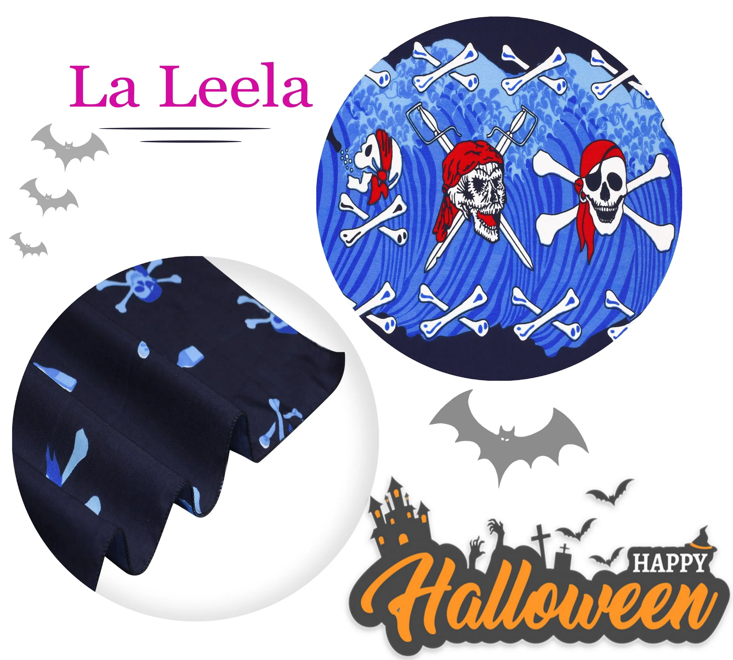 La Leela Soft Light Long Swim Women's Skull Halloween Costume Swimsuit Pareo Cover Ups Beach Sarong Blue_Q72