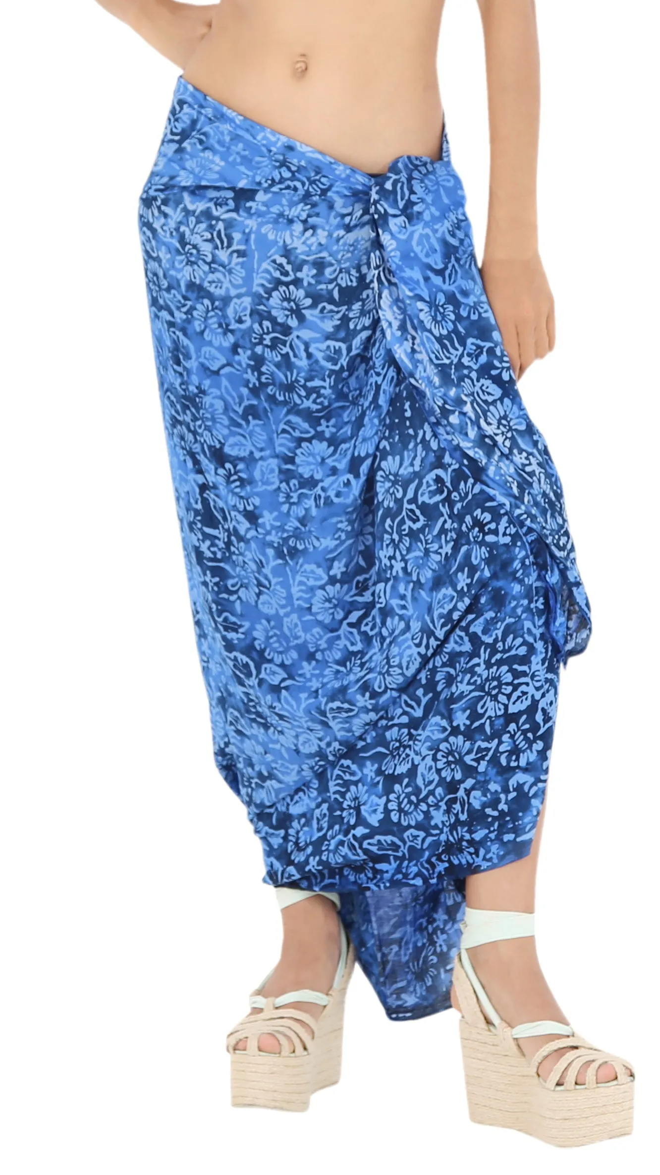 LA LEELA Swimsuit Cover Up slit Sarong Printed 78"X43" Royal Blue_4403