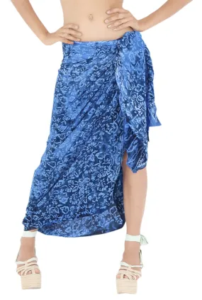 LA LEELA Swimsuit Cover Up slit Sarong Printed 78"X43" Royal Blue_4403