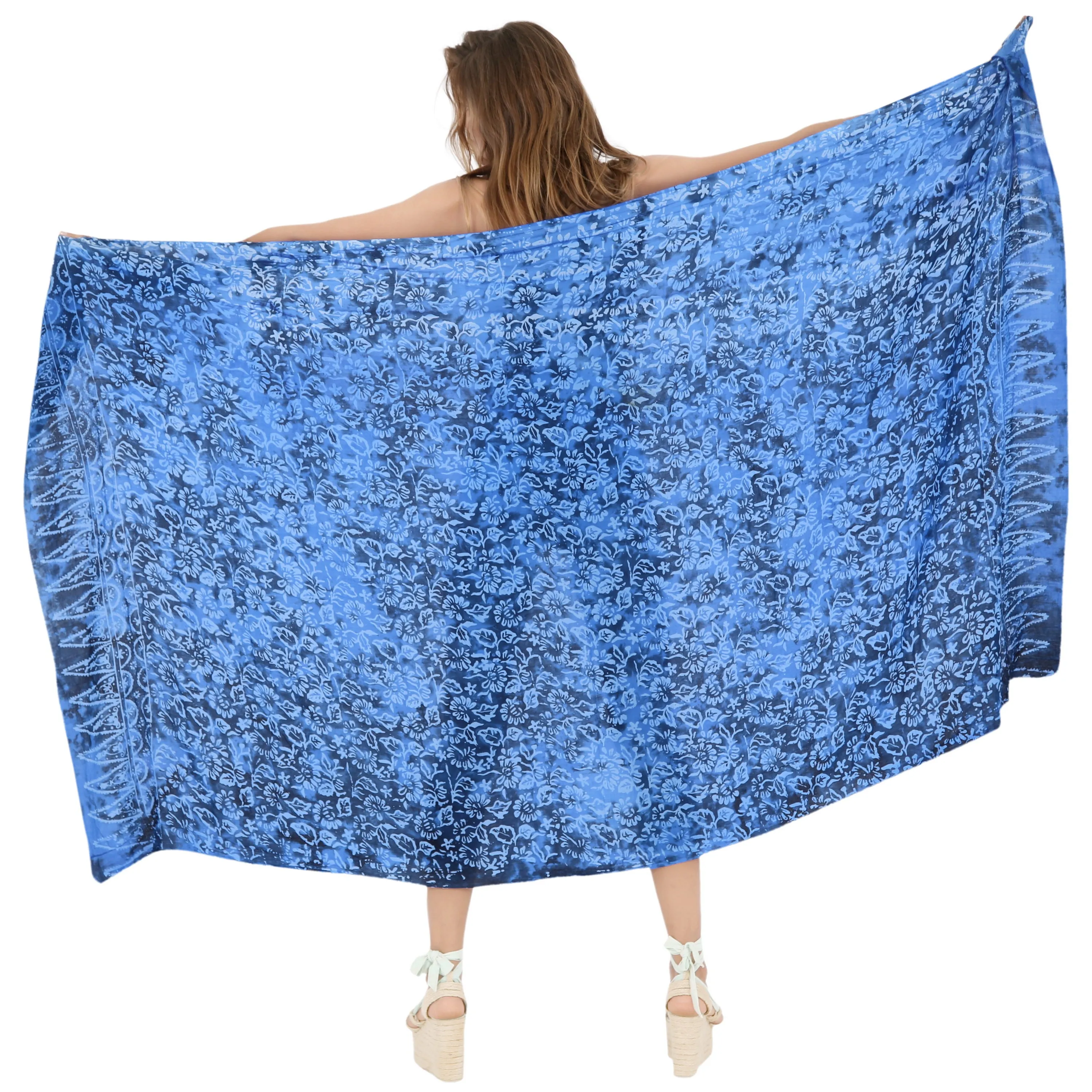 LA LEELA Swimsuit Cover Up slit Sarong Printed 78"X43" Royal Blue_4403