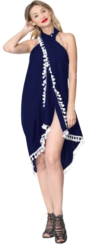 La Leela Swimwear Rayon Bathing Suit Wrap Women Swimsuit Sarong Solid 78"X39" Navy Blue_4070
