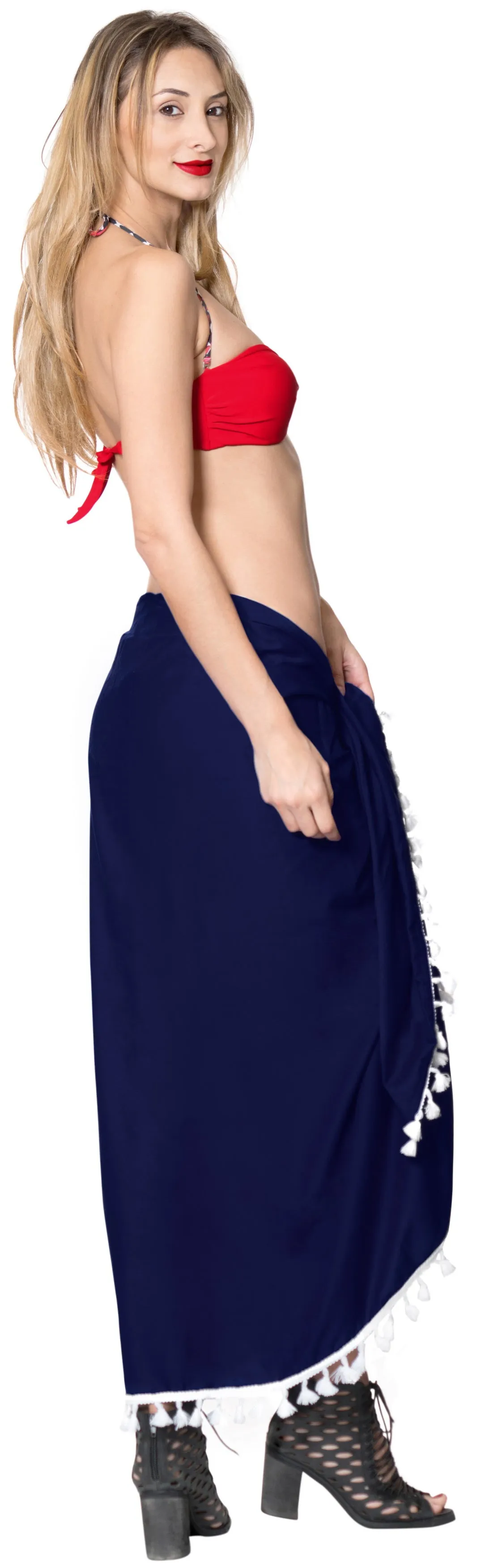 La Leela Swimwear Rayon Bathing Suit Wrap Women Swimsuit Sarong Solid 78"X39" Navy Blue_4070