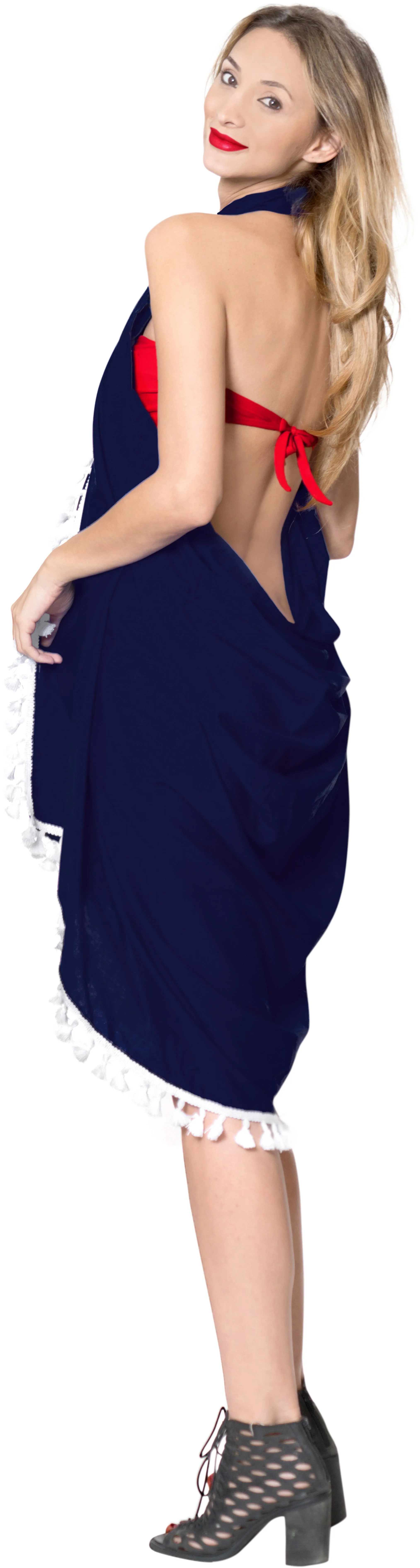La Leela Swimwear Rayon Bathing Suit Wrap Women Swimsuit Sarong Solid 78"X39" Navy Blue_4070