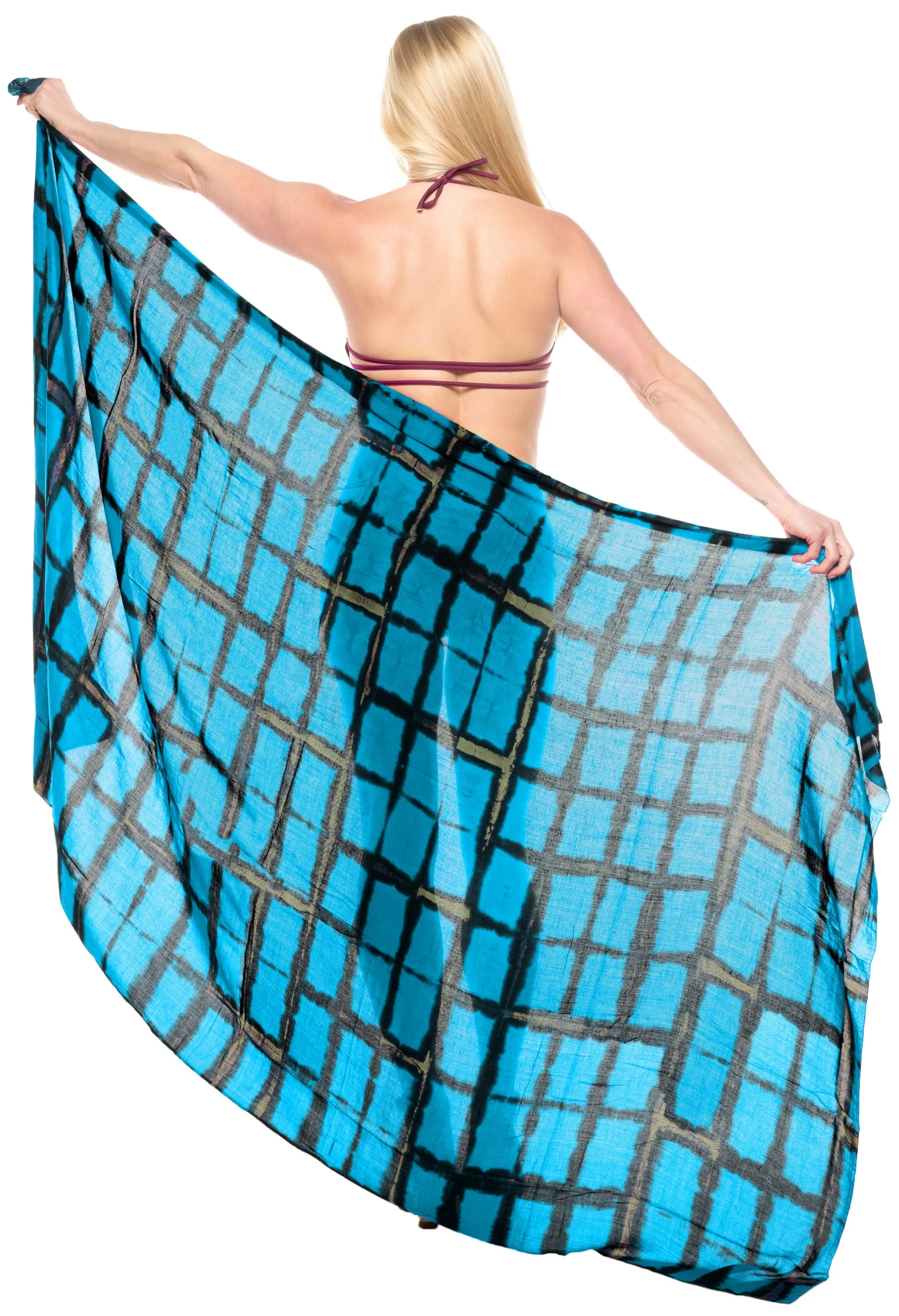 LA LEELA Swimwear Towel Women Wrap Sarong Bikini Cover up Tie Dye 78"X43" Blue_4450