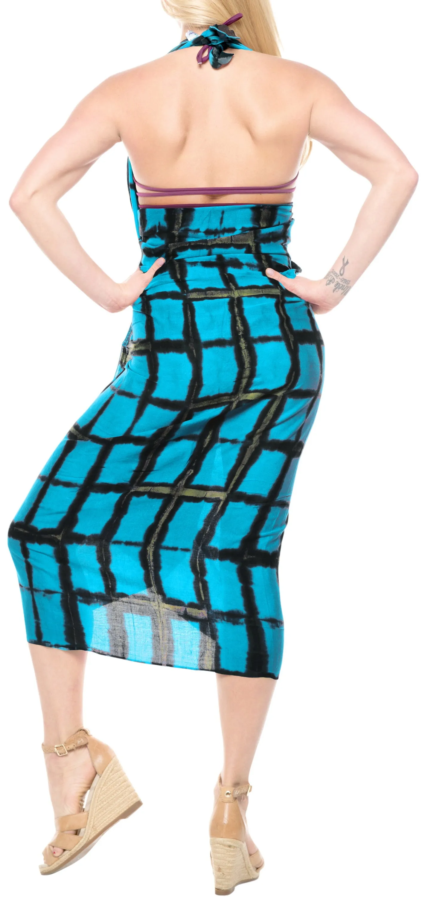 LA LEELA Swimwear Towel Women Wrap Sarong Bikini Cover up Tie Dye 78"X43" Blue_4450