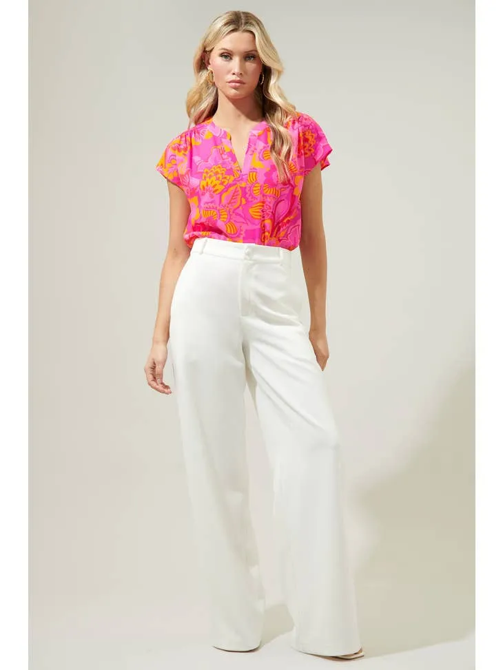 Lana Tropics Split Neck Blouse Top