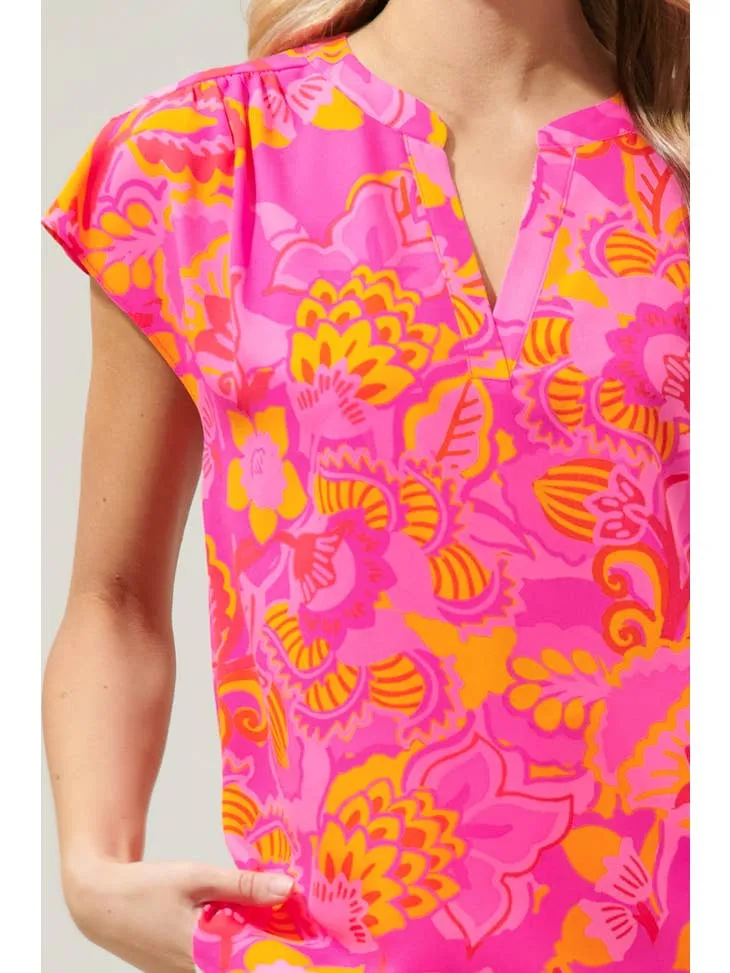 Lana Tropics Split Neck Blouse Top