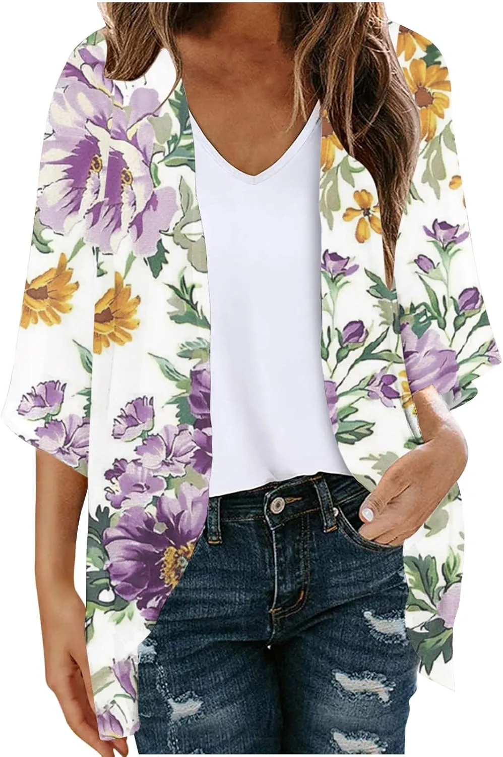 Lightweight Chiffon Cardigans for Women Long Sleeve Sun Shirts Open Front Summer Coverups UV Protection Swim Cover Up