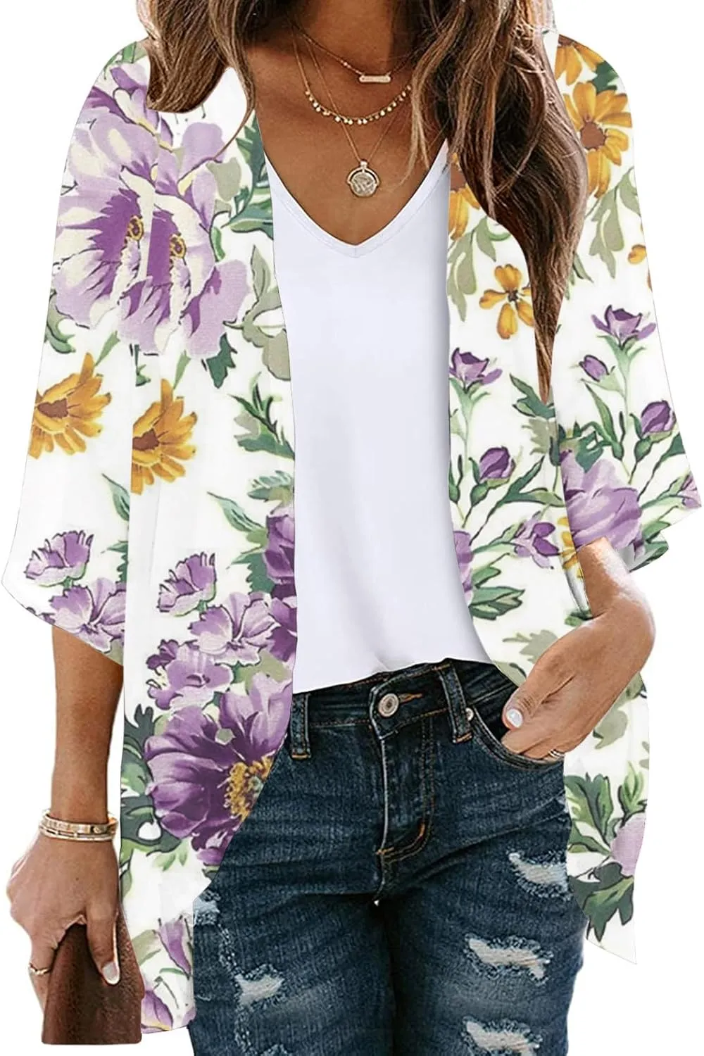 Lightweight Chiffon Cardigans for Women Long Sleeve Sun Shirts Open Front Summer Coverups UV Protection Swim Cover Up