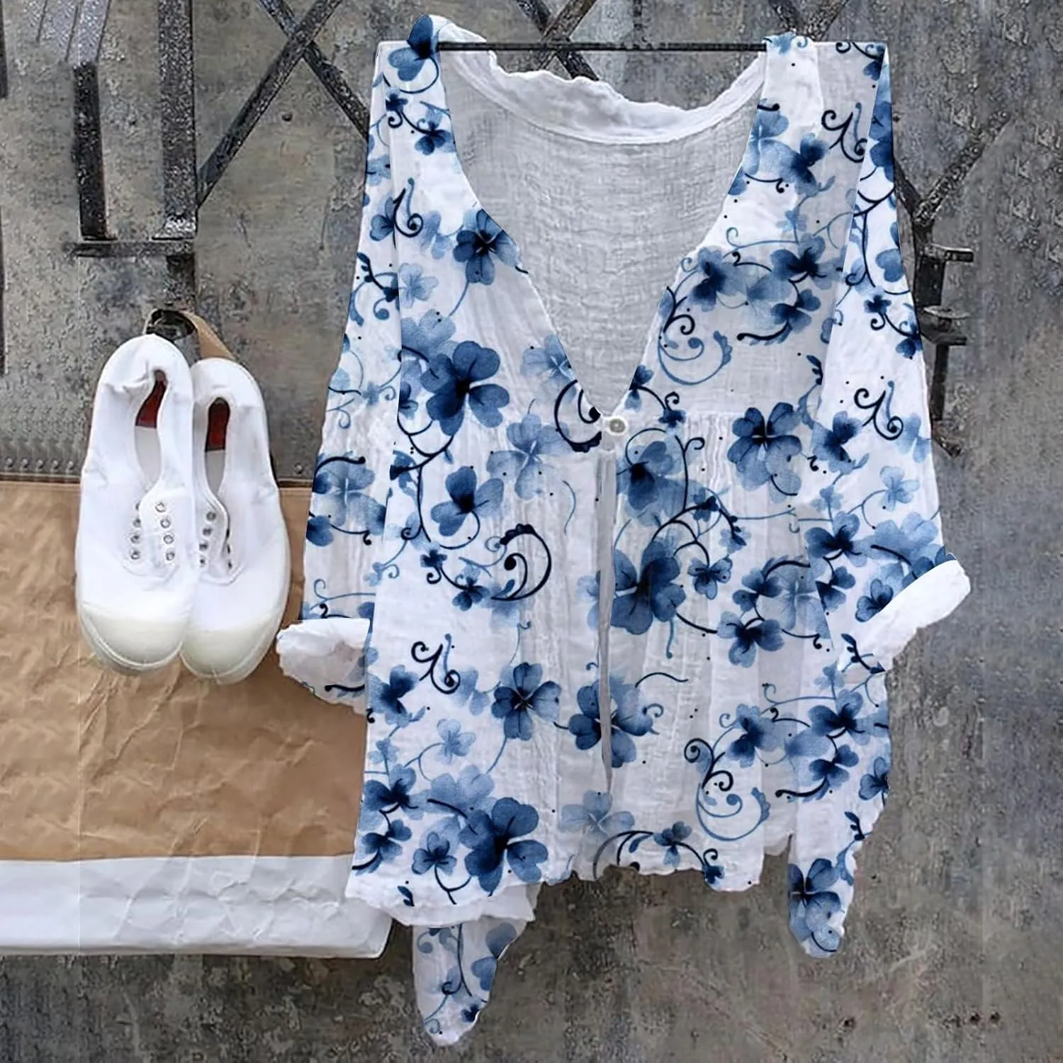Linen Shirts for Women Print Natural Autumn Fragrant Fabric Shirt Yellow Tops for Women Long Sleeve Button Up Shirts