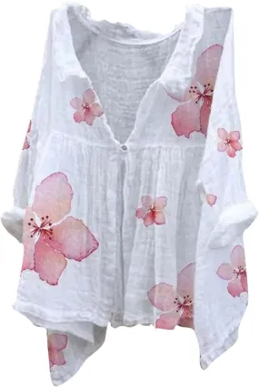Linen Shirts for Women Print Natural Autumn Fragrant Fabric Shirt Yellow Tops for Women Long Sleeve Button Up Shirts