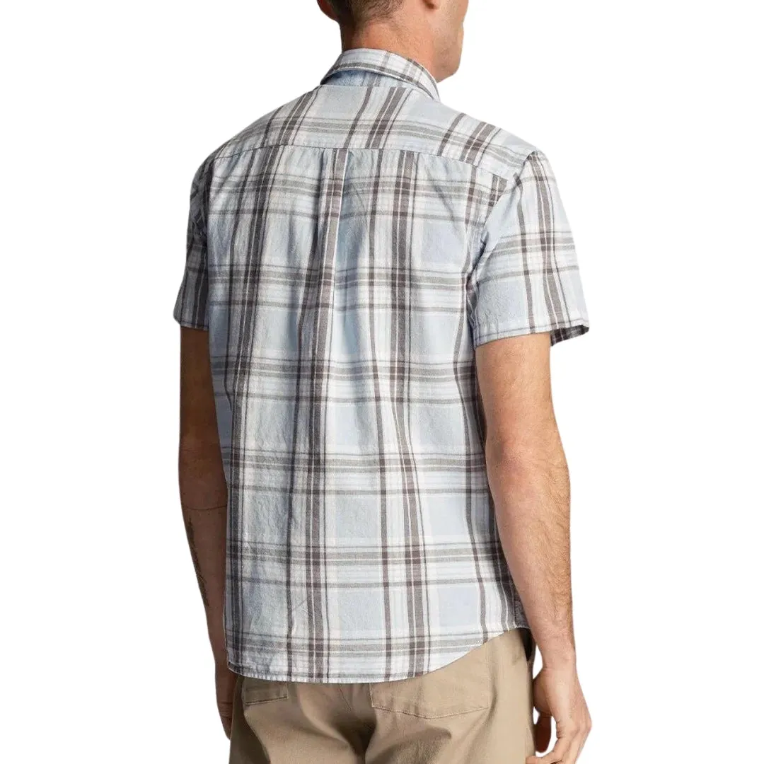 Lyle Scott Linen Check Short Sleeve Light Blue Shirt