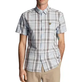 Lyle Scott Linen Check Short Sleeve Light Blue Shirt